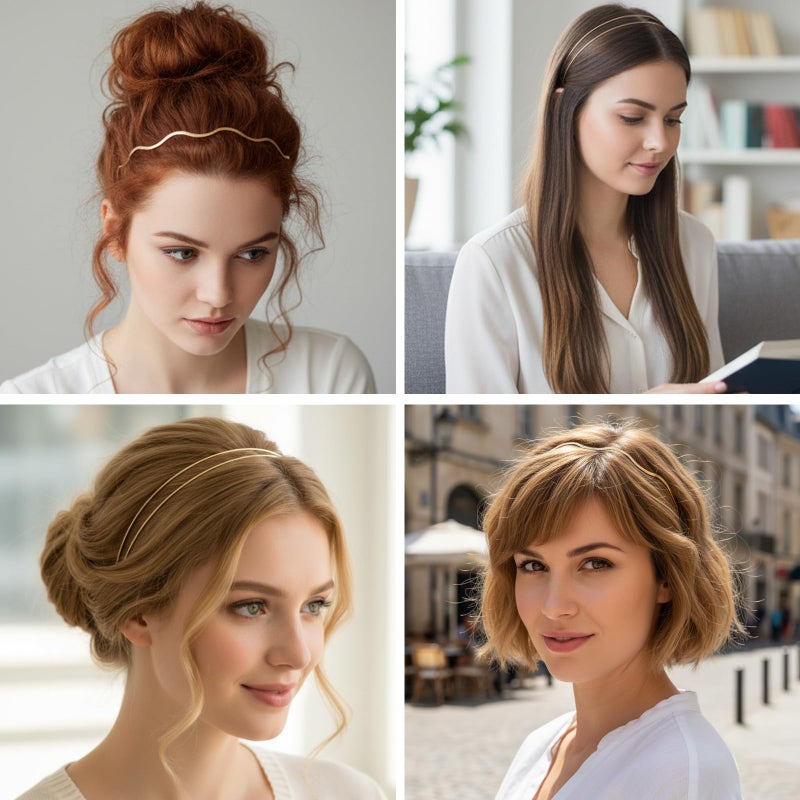 DOPENSPI 4 Pcs Metal Headbands for Women, Silver Hairband Double Layer Wavy Hair Band Elegant Thin Headpiece Gold Head Bands for Wedding Party Bridal Daily Hair Accessories - Image 3